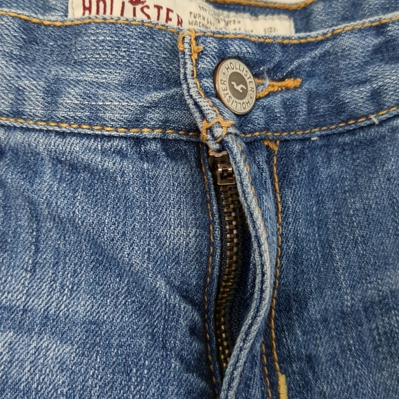 Y2K Holliester Denim Skirt with Frayed Hem Womens Size 9L Patch Skater Grunge - Picture 4 of 10